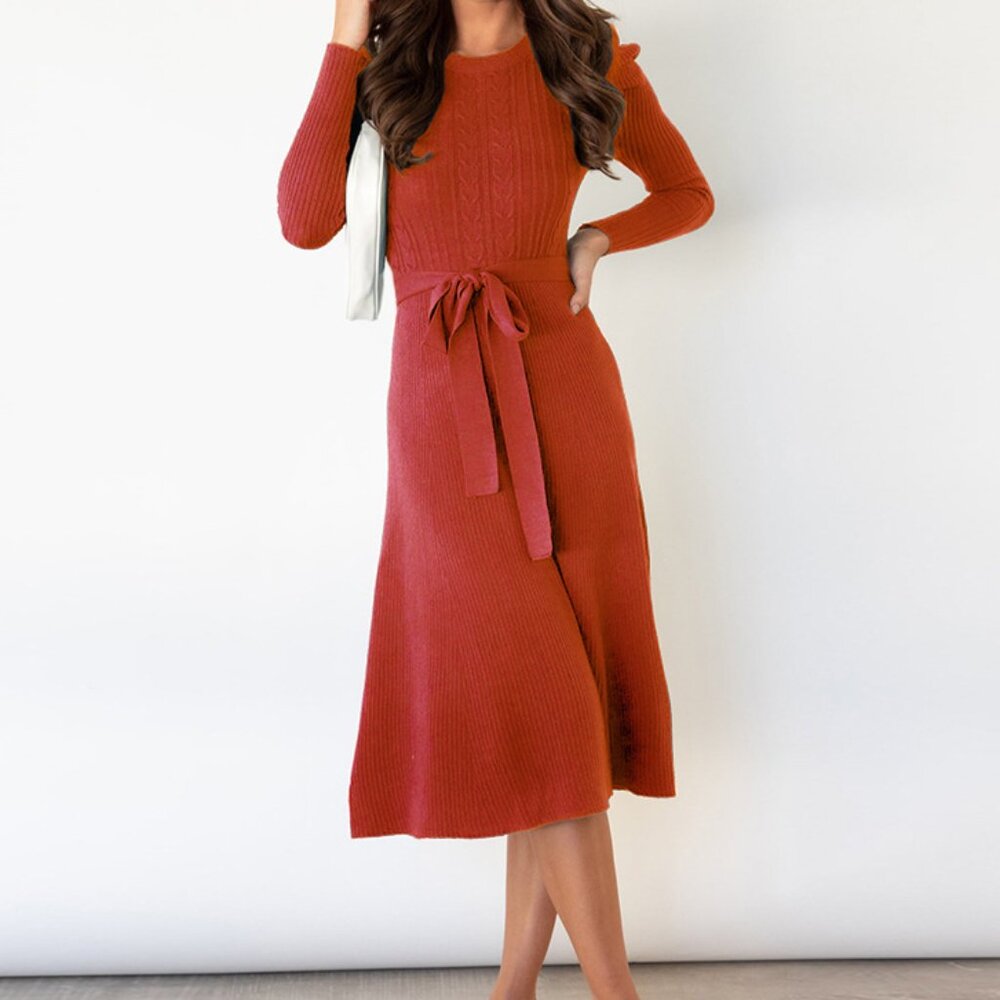 Mid-length knitted skirt, slimming high-waisted dress, bottoming sweater dress
